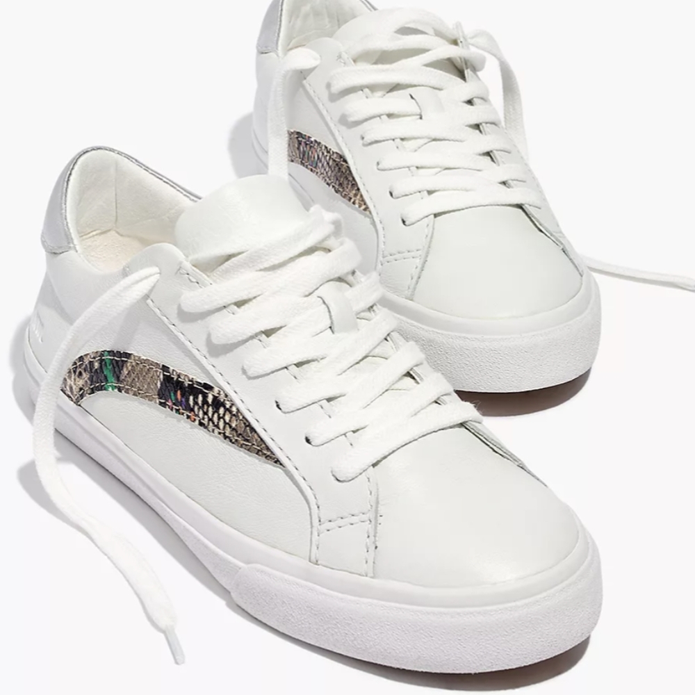 Madewell Sidewalk White Animal Print Leather Low Top Lace Up Sneakers Shoes 9.